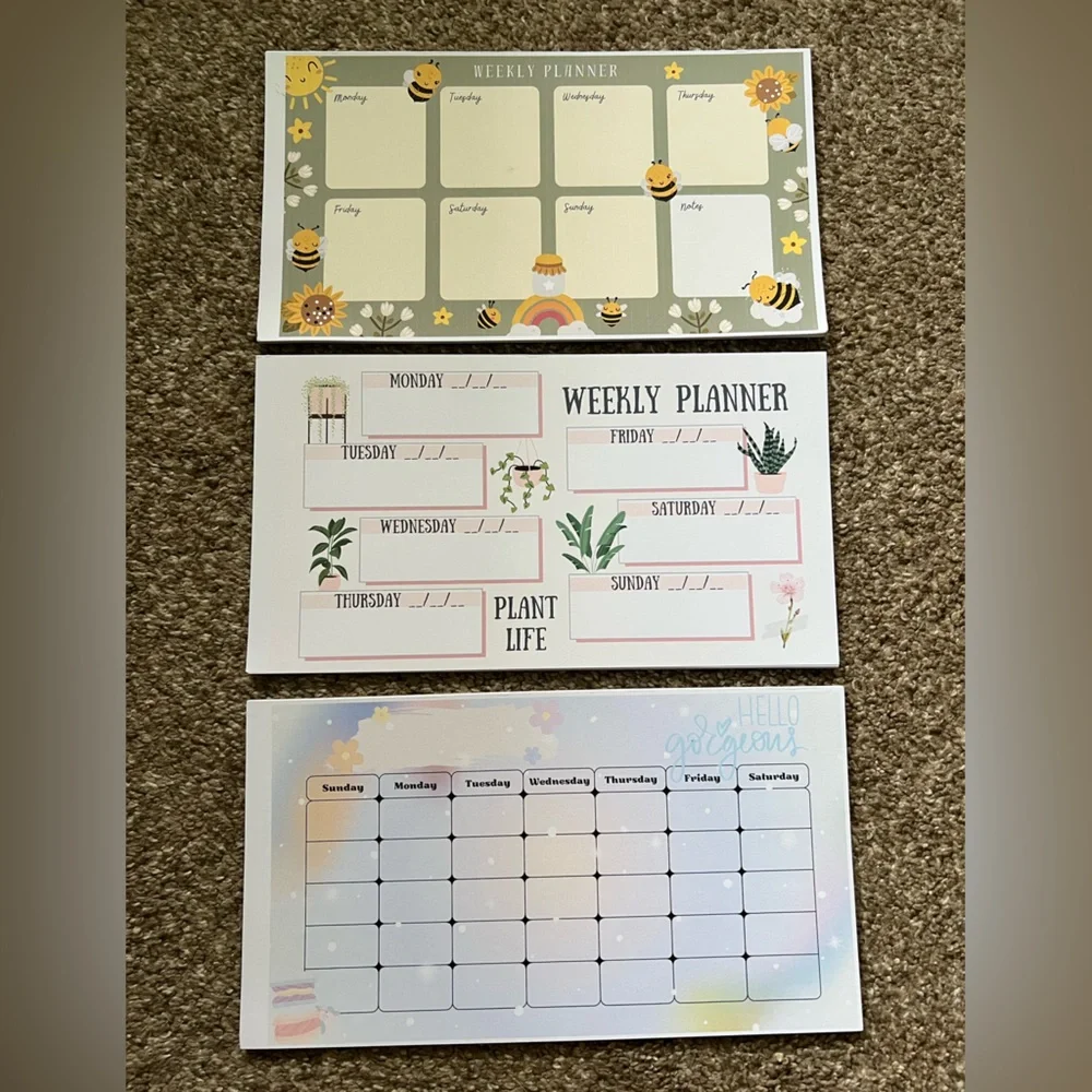 Lot of 3 Weekly Planners Bumblebees Plants Flowers Kawaii Pastel Cute Nature 🐝🌿🌸